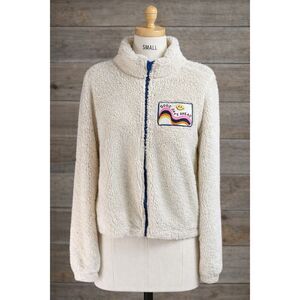 Grayson Threads Sherpa Fleece Jacket Small Zip Up Cozy Good Days Ahead White